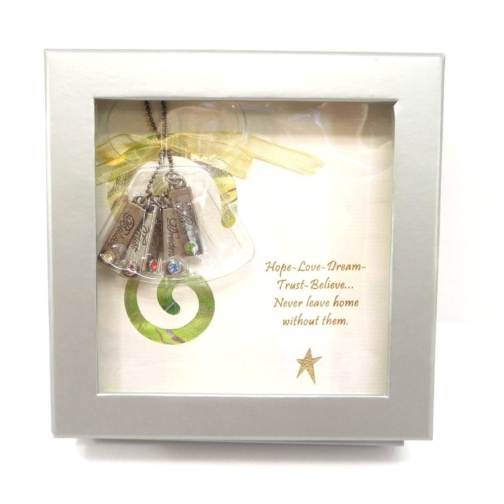 New Charm Necklace Darling Dash Hope Love Dream Inspiration Card Rhinestones 18"